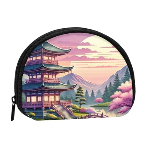 Portable Coin Purse Japanese-Temple-Fuji-Sakura Mini Zippered Money Pouch Card Holder