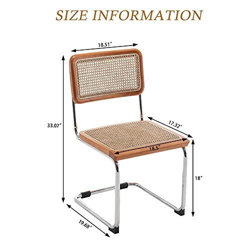 Alunaune Modern Mid Century Dining Chairs Set Of 2, Upholstered Natural Rattan Kitchen Chairs Accent Chair, Armless Side Chairs With Metal Chrome Legs For Bedroom Living Room-Brown #TOP1
