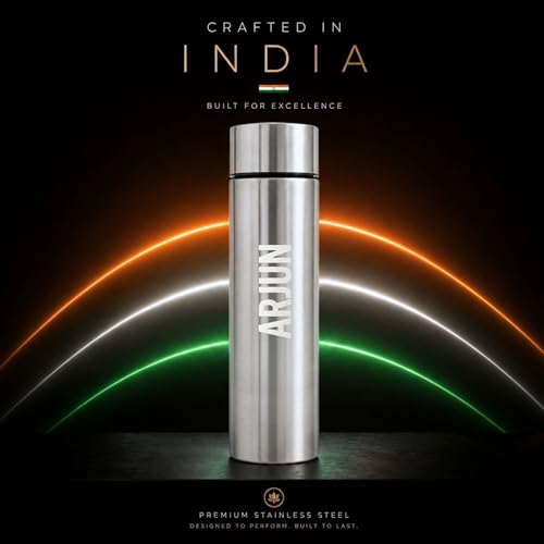 Image of Speedex Customized Silver Stainless Steel Water Bottle 1 Ltr Single Wall | Personalised Name Printed Customised Water Bottle | BIS Approved | Reusable Bottle for Kids & Adults, School, Office & Travel