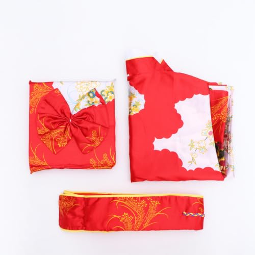 Kimono japonés rojo de seda imitada para mujer 7
