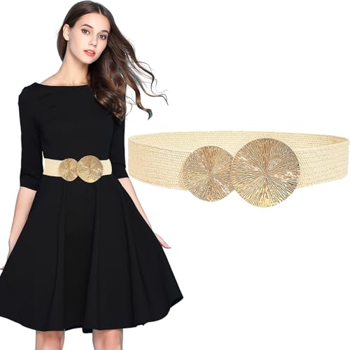 Febbya Cinturón Dorado para Mujer,Elástico Ancho Ajustable Cinturones para Vestidos y Pantalones (70 105 cm) – Elegante Cinturón Decorativo Estilo Corsé con Hebilla Dorada para Fiestas,Bodas y Diario