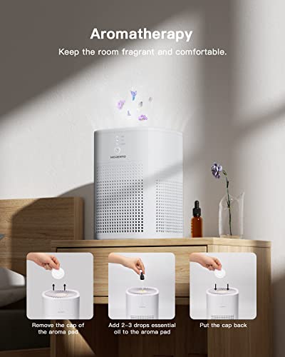 Luftreiniger für Schlafzimmer mit Aromatherapie, MORENTO H13 HEPA Luftfilter, Ein Luftreiniger, der Staub, Pollen, Tierhaare und Rauch verhindern kann, Air Purifier 24dB mit Schlafmodus