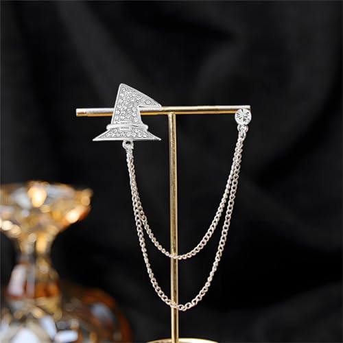 Image of 2PCS Crystal Hanging Chain Brooch Suit Pin for Men Women Vintage Crown Cross Star Diamond Broochs Gold and Silver Wedding Brooch for Clothes Dress Hats Bags Accessory
