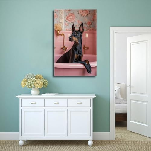 DSTRJ Dobermann in der Badewanne, Kunstposter auf Leinwand, Schlafzimmer, Dekoration, Landschaft, Büro, Raumdekoration, Geschenk, 30 x 45 cm