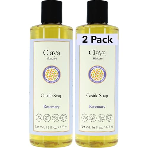 Image of Claya Rosemary Liquid Castile Soap - Organic Ingredients, Biodegradable, Herbal Fresh Scent, Gentle for Skin and Versatile Cleaning(2 Pack of 16 fl oz (Disc Cap))
