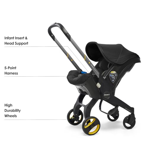 Image of Doona Baby Car Seat & Travel Stroller Nitro Black - Convertible 0+ Car Seat and Pram with 5 Point Safety Harness - Ergonomic Pushchair and Travel System - ISOFIX Base Sold Separately