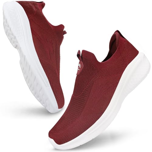 Giniros Zapatillas Slip On Running Hombre Zapatos Deporte Correr Jogging Caminar Bambas Deportivas Hombre Casual Gimnasio Fitness Gym Atlético Trekking Tenis Transpirables Sneakers, Rojo 43EU