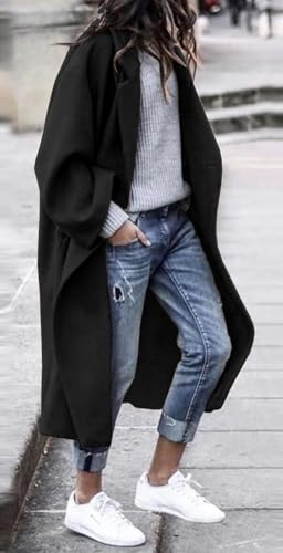 Women's Woolen Overcoat Winter Lapel Long Trench Coat with Pockets2