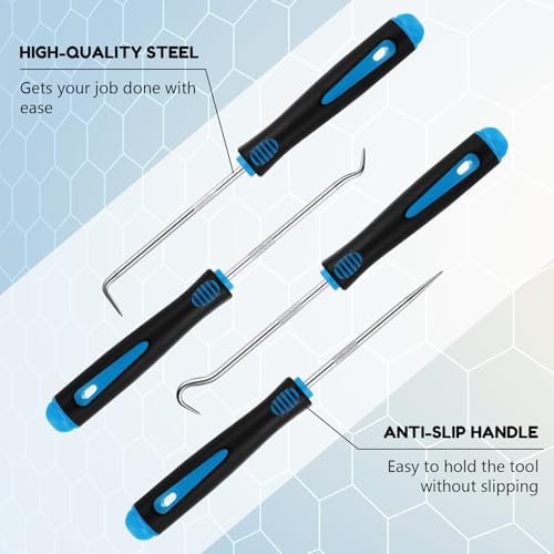 Image of WILLBOND 4 Pcs Pick and Hook Set Precision Automotive Mechanic Picks Tools Set for Car Oil Seal Hooks Puller Remover Tools(6.5 Inches,Light Blue) (Pack of 3)