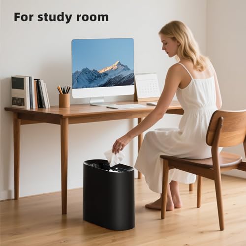Image of SUBEKYU 2.3 Gal Bathroom Trash Can,Small Garbage Can for Kitchen,Black | Slim Rectangular Waste Bin,Heavy-Duty Plastic Garbage Can with Detachable Inner Liner