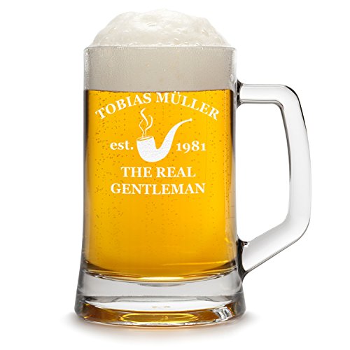 polar-effekt Chope à bière personnalisée avec Gravure d'un nom et d'une année - chope à bière Cadeau d'anniversaire avec Motif Real Gentleman Pipe 0,5l