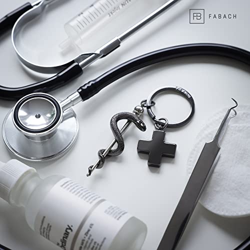 FABACH Llavero de varilla de escúpula con cruz médica - Regalos para enfermeras, regalos médicos, llavero, enfermera, anciano, cuidador, regalo, medicina, estudiante, Oro rosa antiguo, talla única,