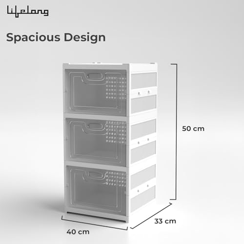 Image of Lifelong 3-Tier Multipurpose Storage Organizer with Transparent Drawers|Stackable Plastic Shelf Unit for Clothes, Toys, Books & Daily Essentials |Durable Space Saving Storage Cabinet for Home & Office