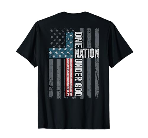 ONE Nation Under GOD - USA Cross Flag Christian - ON Back T-Shirt