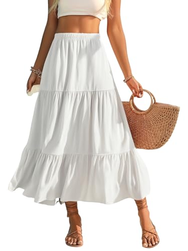 GORGLITTER Women's Boho Skirt Flowy Flared Ruffle Summer Long Maxi Skirts Going Out Outfits