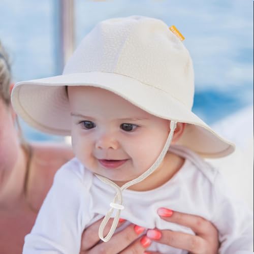 Image of HONGTEYA Baby Sun Hat Toddler Girl Beach Hat Sun Protection Adjustable Outdoor Summer Wide Brim Bucket Hat for Infant Kids