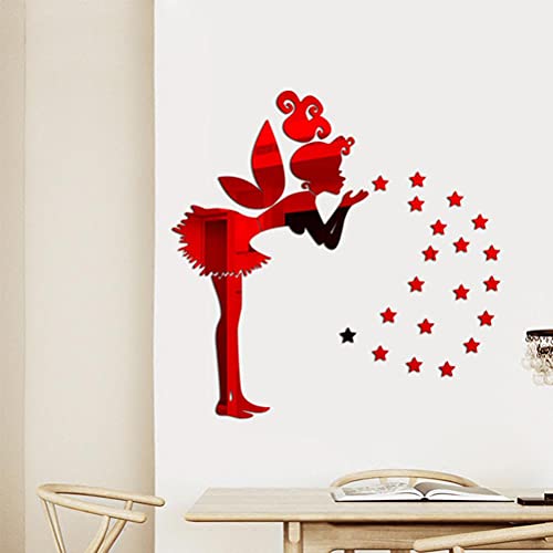 3D-Spiegel-Wandaufkleber, DIY-Acryl-Feen-Stern-Raumdekoration mit Wanddekoration für, Fee, Kleines Mädchen (Silber)