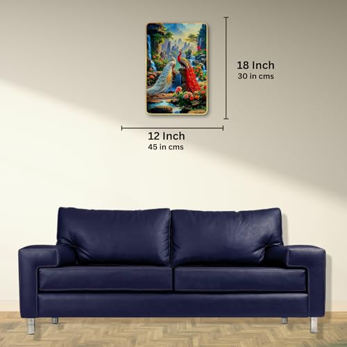 Image of Arkasto Peacock Wall Painting for Home & Office | Vastu Prosperity & Positive Energy Wall Art | MDF Wall Frame for Living Room, Bedroom & Decor (Style-06, 12x18 inch)