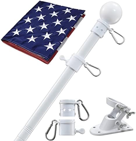 House Flag Pole With American Flag - Flagpoles Residential Kit with 6ft Tangle Free Metal Flag Pole,3x5 Embroidered US Flag,Holder Bracket,Heavy Duty Flag Poles for Outside House,Porch,Outdoor-White