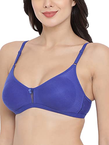 Image of Clovia Women's Cotton Rich Solid Non-Padded Full Cup Wire Free T-Shirt Bra - Dark Blue