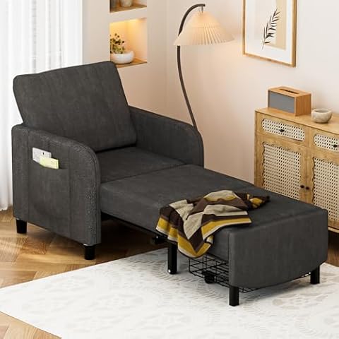 Convertible Chair Bed, 84" Extra Long 4 in 1 Sofa Cama Chair Bed, Upgraded 3-in-1 to 4-in-1 Pull Out Chair & Single Sofa Bed for Adult with Pillows, Storage Basket Cover