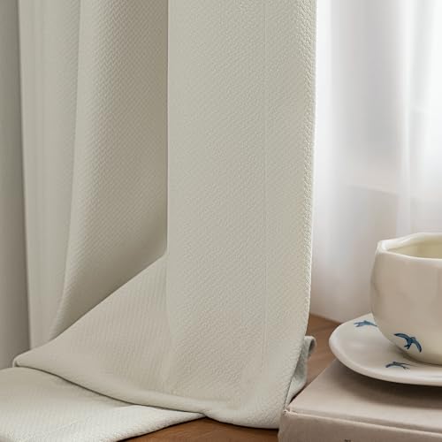 Image of FMFUNCTEX 100% Blackout Beige Curtains for Bedroom, Curtains 72 Inches Long Textured Thermal Insulated Curtains for Living Room Drapes, Grommet Room Darkening Black Out Drapery 2 Panels, 40 inch W x 72 inch L