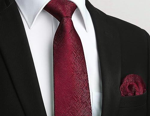 Image of HISDERN Ties for Men Solid Houndstooth Neckties Handkerchief Formal Business Tie & Pocket Square Set Wedding Party
