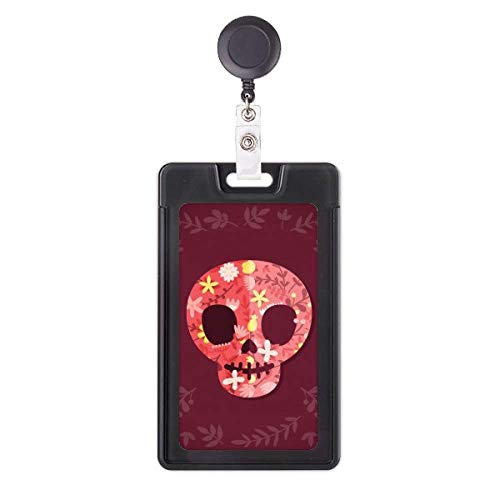 Porte-badge rétractable motif tête de mort mexicaine rose anti-perte de pass