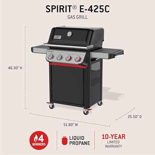 Image of Weber Spirit E‑425C Gas Grill (Liquid Propane) for Outdoor Cooking - Black, 4‑Burner Grill with 2 Boost Burners, Porcelain-Enameled Cast-Iron Grates & Sear Zone