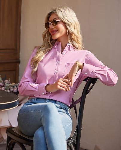 Image of siliteelon Button Down Shirts for Women Oxford Shirt Long Sleeve Classic Wrinkle Free Business Dress Shirts Work Office