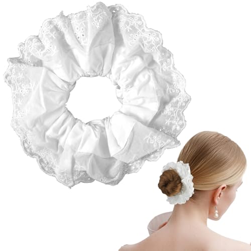 QFGasre White Satin Scrunchies Large Lace Scrunchies Double Layer Hair Bands Elastic Hair Ties Ropes Ponytail Holder Hairs Accessories for Thick Curly Hairs