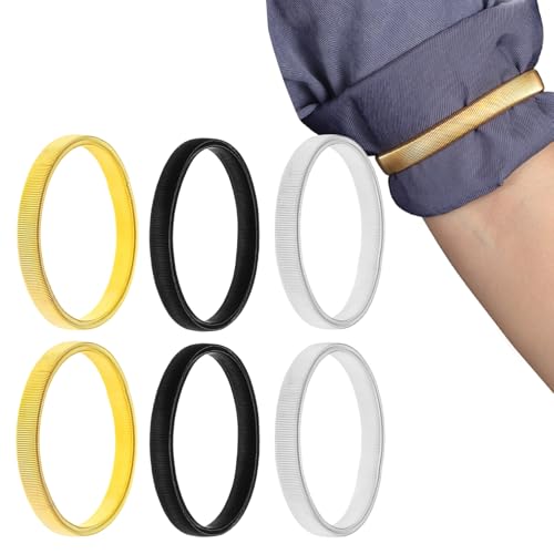 Amzlysdok 6 PCS Sleeve Holders Stretchy Anti-Slip Metal Sleeve Garters Comfortable Elastic Arm Straps Fixing Long Sleeves Armbands for Men Women Use (Black/Silver/Gold)