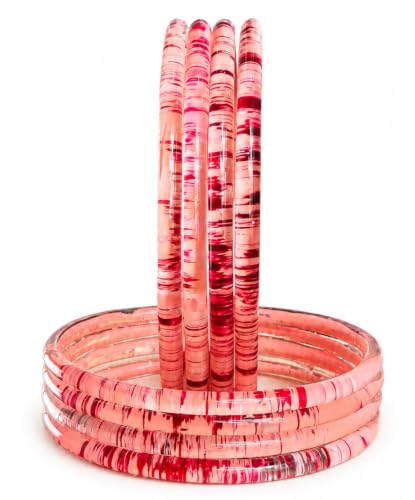Image of NMII Premium Glass Bangle Set for Women | Multicolor Designer Kangan | Fancy Kanch ki Chudiya | 3D Transparent Chudi Set | Wedding & Festive Occasions Bangles
