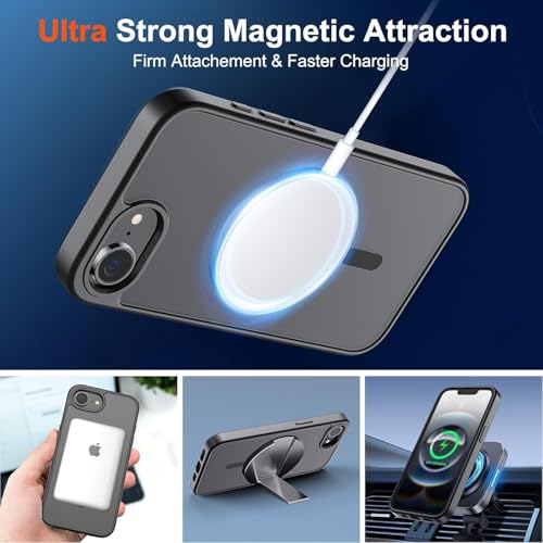 Image of DIZORO Compatible iPhone 17e / iPhone 16e Case,Compatible with MagSafe, Non Yellow Military-Grade Drop Protection & Hard PC Back Cover Slim Transparent Anti-Scratch Shockproof Phone Case - Black