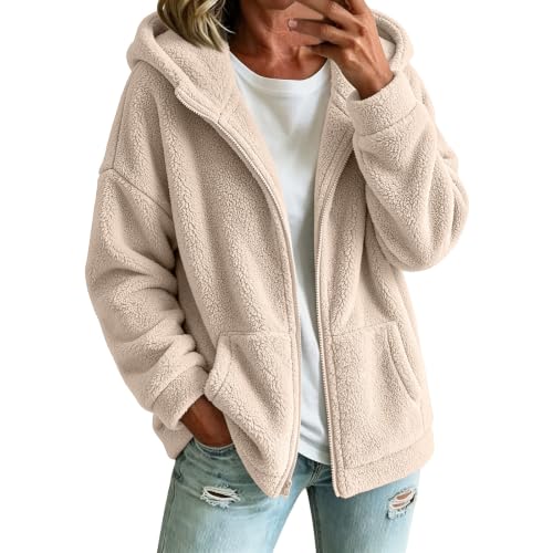 Fleece Sherpa Jacket Women Cozy Teddy Hoodie Bed Cardigan Sweater Beige - image 4