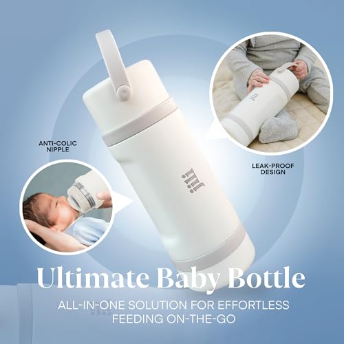 Image of Jili All-in-One Baby Bottle, Insulated Stainless Steel Bottle with Formula Container, Anti-Colic Nipple, and Leak-Proof Lid, Baby Essentials for Travel, BPA and Phthalates-Free, Almond, 8 oz.