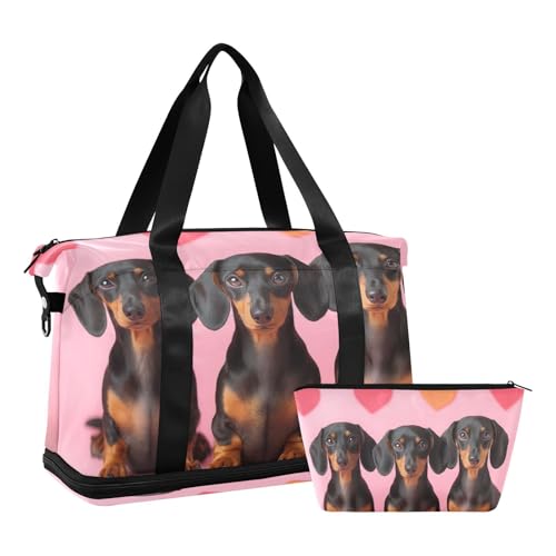 Three Friendly Dogs Gym Bag for Women Sport Travel Duffel Bag Shoulder Weekender Overnight Bags with Wet Pocket & Shoe Compartment