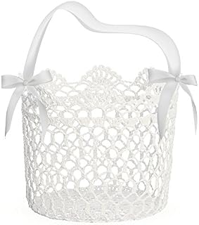 Unomor Flower Girl Basket for Wedding Decoration, Handle with Silk Ribbon and Box Package,5x5x5Inch