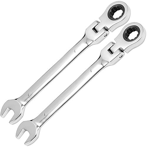 KINJOEK 2 PCS 7mm 12PT Flex Head Ratchet Wrench, Metric Ratcheting Wrench Set with 5° Movement and 72 Teeth for Projects with Tight Space