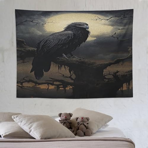 Corbeau tapisserie murale suspendue tenture chambre salon dortoir 150x200
