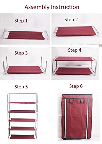 Image of Ebee Pink 5 Shelves Collapsible Shoe Rack