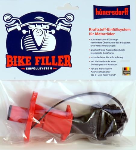 hünersdorff Motorrad-Sicherheits-Einfüllsystem aus HD-PE für Kraftstoff, ideal zum Aufsetzen auf Motorradtanköffnungen, schwarz/rot, 16,0 x 5,4 x 5.4 cm