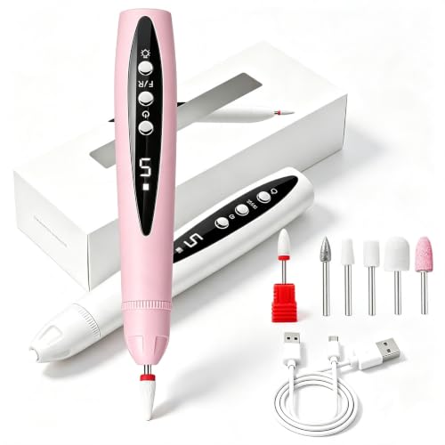 2-in-1 Electric Nail Drill with UV Gel Light – Portable Manicure Pedicure Kit | 2-in-1 Electric Nail File &amp; UV LED Nail Drill | Nail Clipper, Adjustable Speed Home Nail Care Tool，Pink
