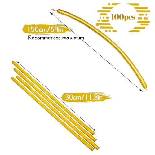 Image of LXZFCRG 260 Long Balloons, Shiny Metallic Latex Twisting Balloon for Balloon Animals, Magic Balloons for Birthdays Wedding Party Decorations 100pcs (Metallic Gold)