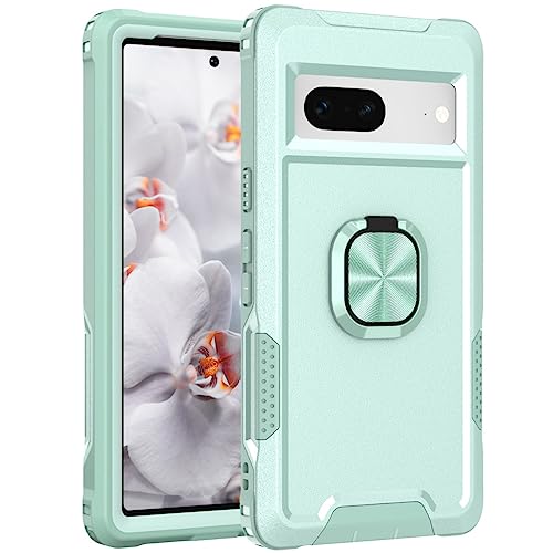 Knoowcase for Google Pixel 7 Case Shockproof Google Pixel 7 Phone Case with Ring Military Grade Protective TPU Bumper Hard PC Back Cover Built-in Magnetic Kickstand Car Mount, Green