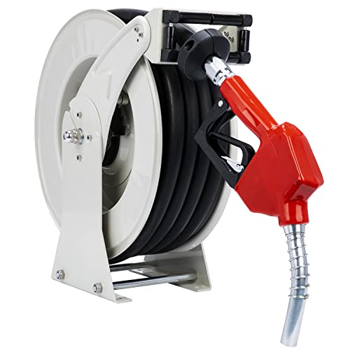 Fuel Hose Reel Retractable with Fueling Nozzle 3 4  x 50  300 PSI Spring Driven Diesel Hose ReelIndustrial Heavy Duty Steel Construction Reel for Vehicle Tank Truck Trailer Ship Aircraft Farmyard