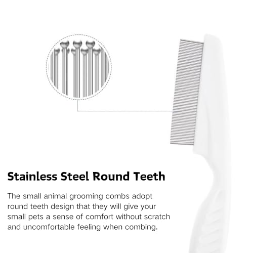 Stainless Steel Rounded Teeth Grooming Comb for Small Pets - Massage and Cleaning Tool for Chinchillas, Ferrets, Guinea Pigs, Rabbits (2 Pack, White)