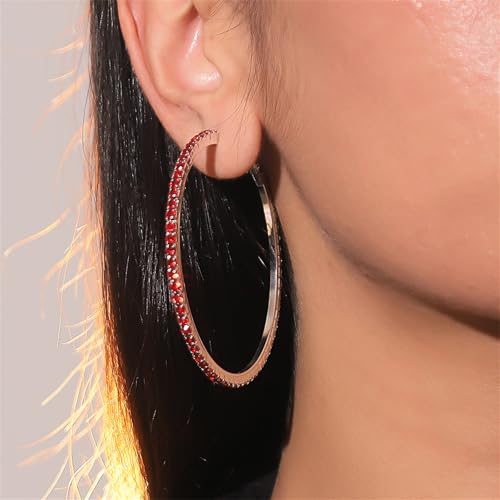 Rhinestone Big Hoop Earrings Wedding Bridal Elegant Colorful Thin Large Round Circle Sparkly Bling Crystal Cubic Zirconia Dangle Drop Earrings for Women Christmas Birthday Prom Party Jewelry Accessories2