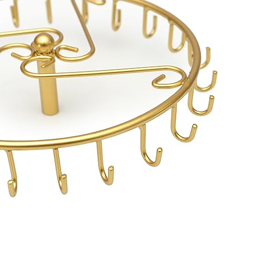 BOSMIMEO Rotating Necklace Holder Jewelry Display Stand Bracelet Organizer Hanging Tower Rack with 23 Hooks and Round Base Jewelries Collection 13.7inch(gold) by BOSMIMEO - Used condition - Image 4