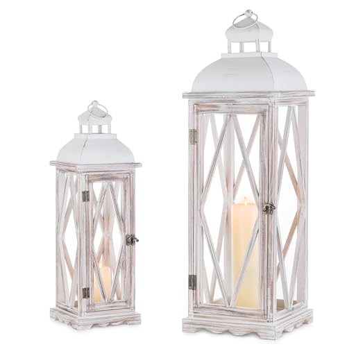 Staymoment Lanterne in legno per esterni, grande: 51/73 cm, XXL, lanterna bianca, decorazione vintage, set da 2 portacandele per esterni, senza vetro